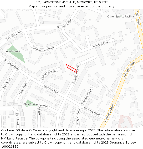 17, HAWKSTONE AVENUE, NEWPORT, TF10 7SE: Location map and indicative extent of plot