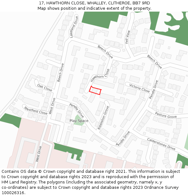 17, HAWTHORN CLOSE, WHALLEY, CLITHEROE, BB7 9RD: Location map and indicative extent of plot
