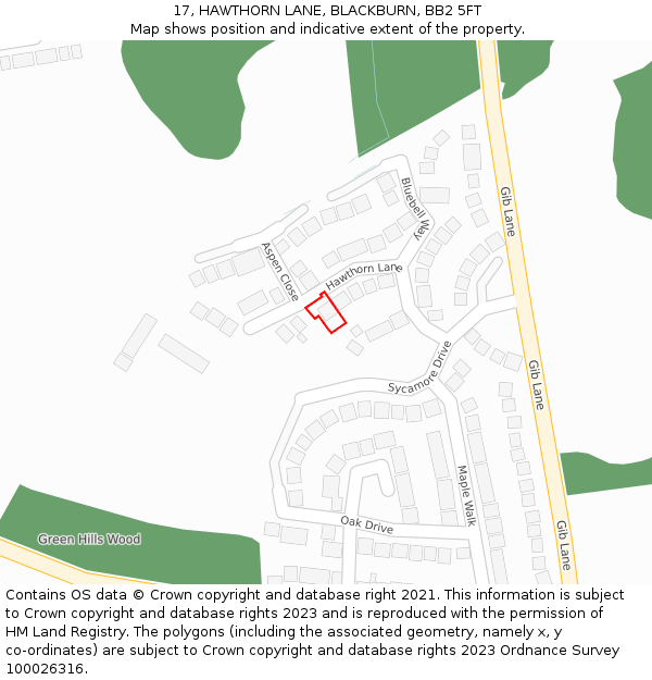 17, HAWTHORN LANE, BLACKBURN, BB2 5FT: Location map and indicative extent of plot