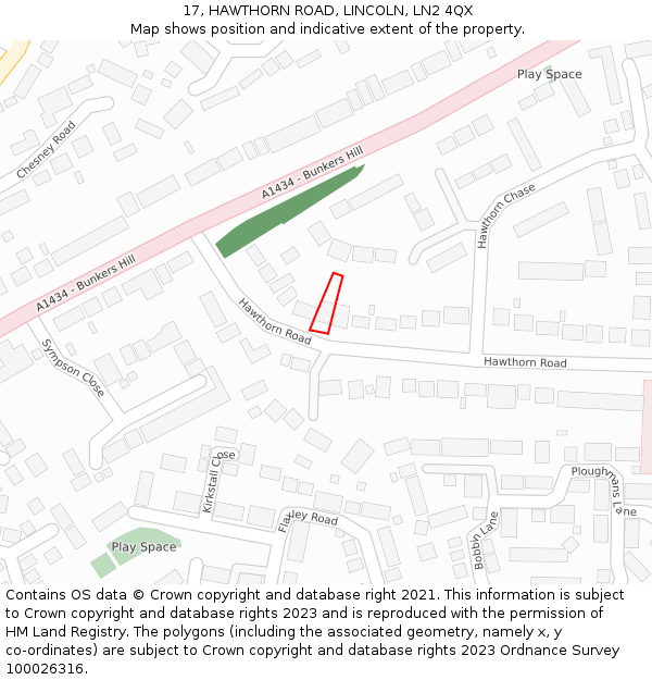 17, HAWTHORN ROAD, LINCOLN, LN2 4QX: Location map and indicative extent of plot