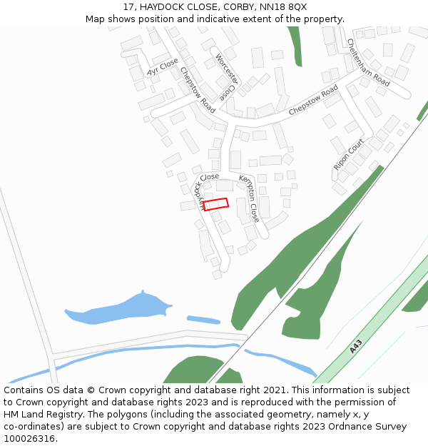 17, HAYDOCK CLOSE, CORBY, NN18 8QX: Location map and indicative extent of plot