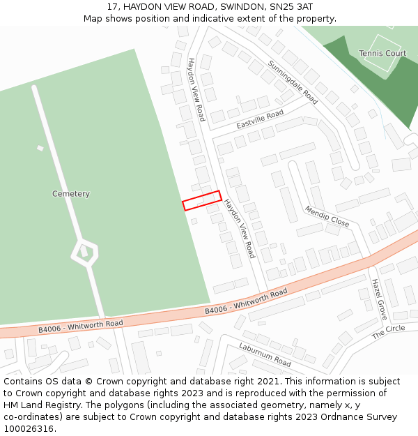 17, HAYDON VIEW ROAD, SWINDON, SN25 3AT: Location map and indicative extent of plot