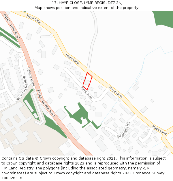 17, HAYE CLOSE, LYME REGIS, DT7 3NJ: Location map and indicative extent of plot