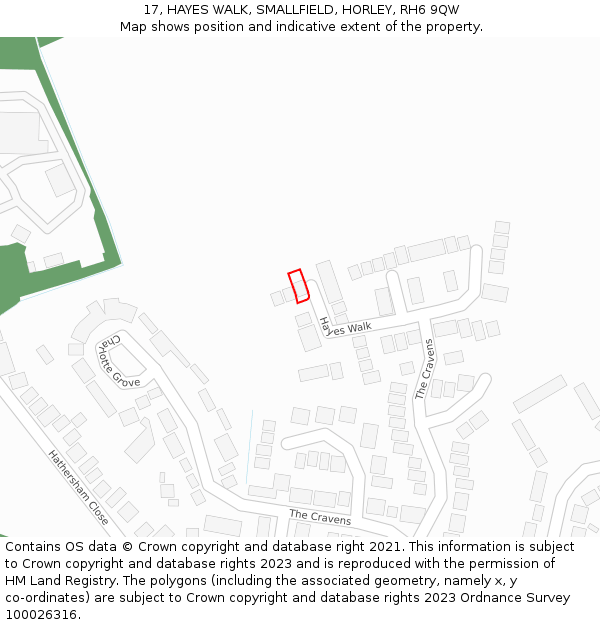 17, HAYES WALK, SMALLFIELD, HORLEY, RH6 9QW: Location map and indicative extent of plot