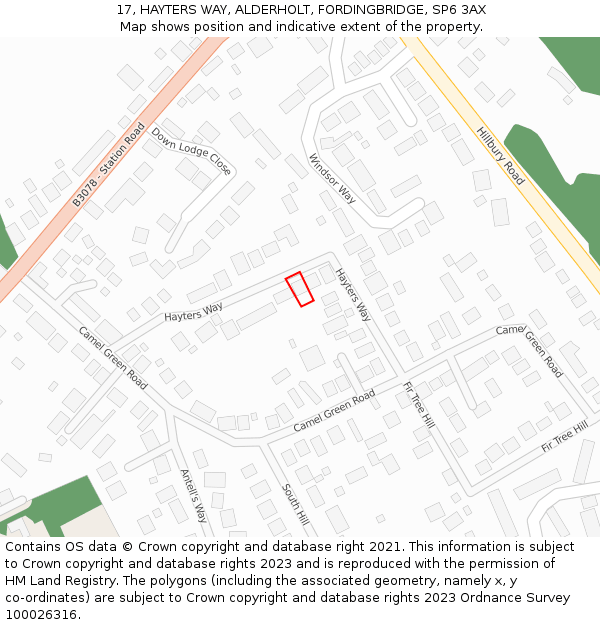 17, HAYTERS WAY, ALDERHOLT, FORDINGBRIDGE, SP6 3AX: Location map and indicative extent of plot