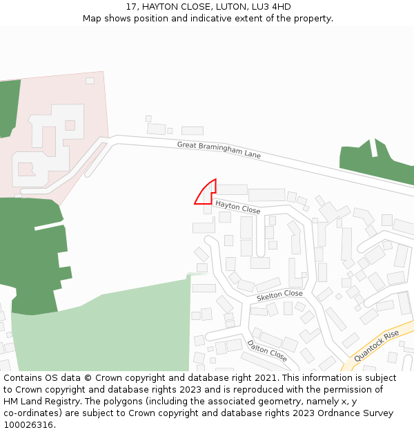 17, HAYTON CLOSE, LUTON, LU3 4HD: Location map and indicative extent of plot