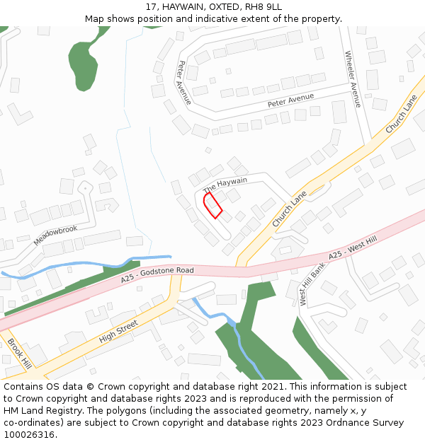 17, HAYWAIN, OXTED, RH8 9LL: Location map and indicative extent of plot