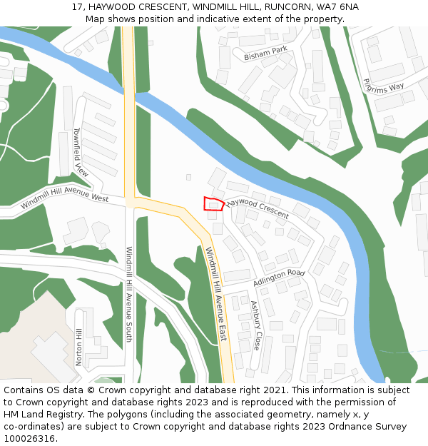 17, HAYWOOD CRESCENT, WINDMILL HILL, RUNCORN, WA7 6NA: Location map and indicative extent of plot