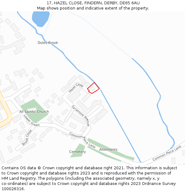 17, HAZEL CLOSE, FINDERN, DERBY, DE65 6AU: Location map and indicative extent of plot