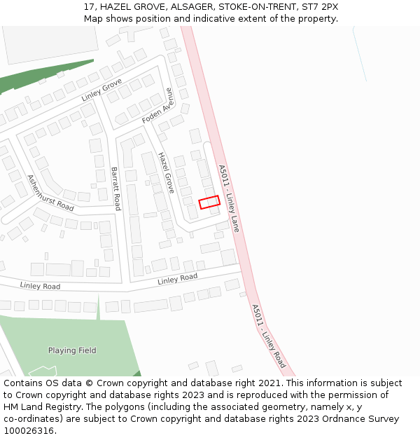 17, HAZEL GROVE, ALSAGER, STOKE-ON-TRENT, ST7 2PX: Location map and indicative extent of plot