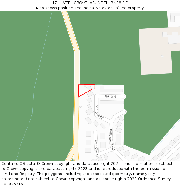 17, HAZEL GROVE, ARUNDEL, BN18 9JD: Location map and indicative extent of plot