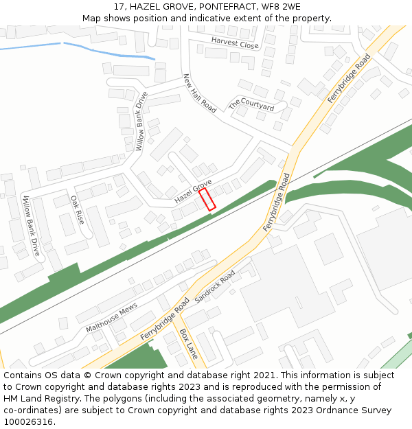 17, HAZEL GROVE, PONTEFRACT, WF8 2WE: Location map and indicative extent of plot