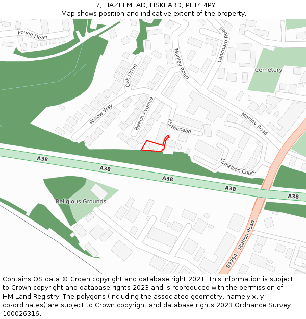 17, HAZELMEAD, LISKEARD, PL14 4PY: Location map and indicative extent of plot