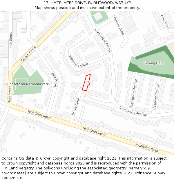 17, HAZELMERE DRIVE, BURNTWOOD, WS7 4YP: Location map and indicative extent of plot