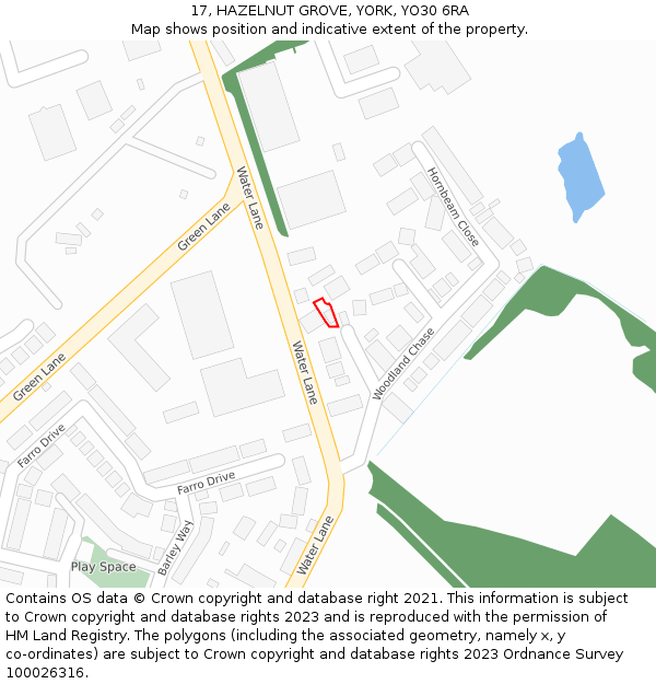 17, HAZELNUT GROVE, YORK, YO30 6RA: Location map and indicative extent of plot