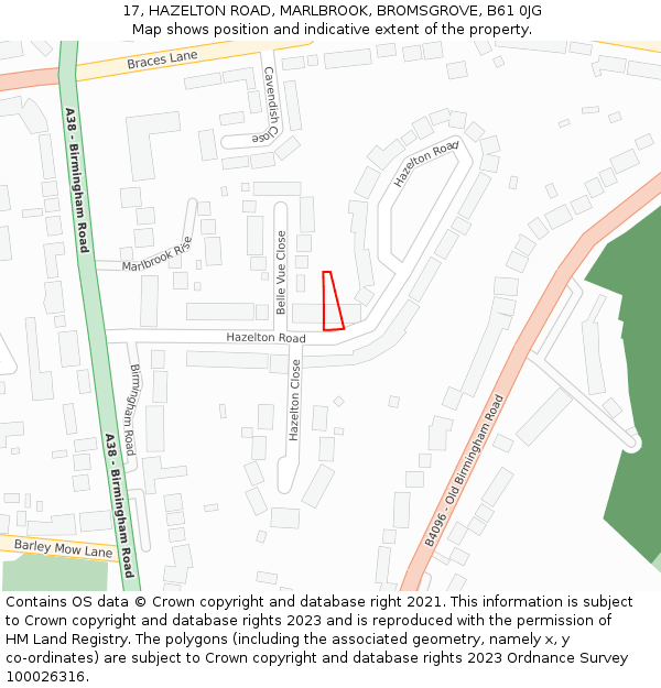 17, HAZELTON ROAD, MARLBROOK, BROMSGROVE, B61 0JG: Location map and indicative extent of plot