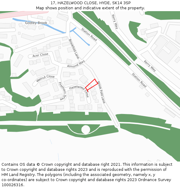 17, HAZELWOOD CLOSE, HYDE, SK14 3SP: Location map and indicative extent of plot