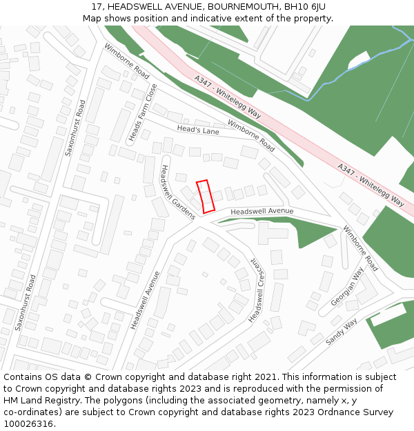 17, HEADSWELL AVENUE, BOURNEMOUTH, BH10 6JU: Location map and indicative extent of plot