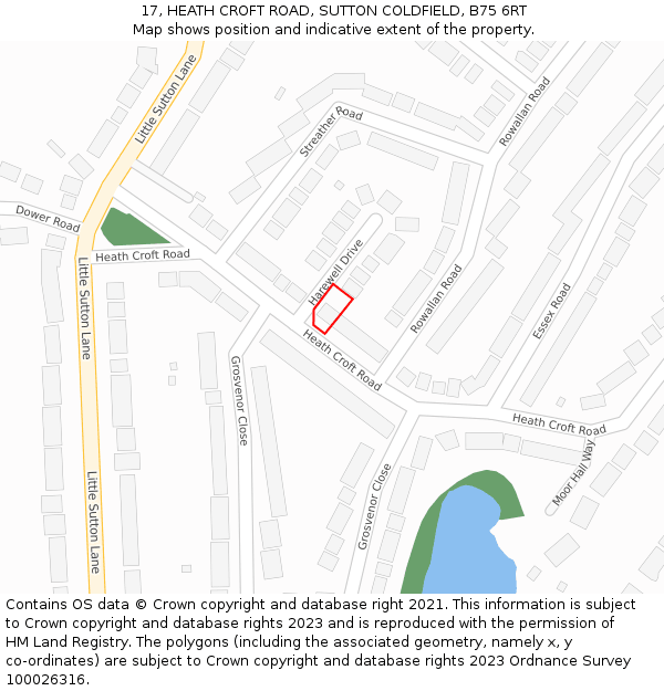 17, HEATH CROFT ROAD, SUTTON COLDFIELD, B75 6RT: Location map and indicative extent of plot