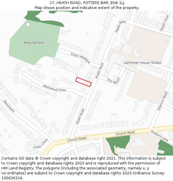 17, HEATH ROAD, POTTERS BAR, EN6 1LJ: Location map and indicative extent of plot