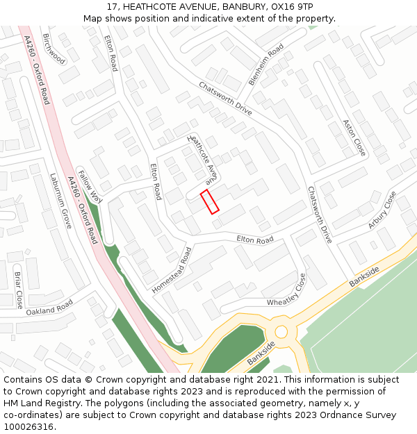 17, HEATHCOTE AVENUE, BANBURY, OX16 9TP: Location map and indicative extent of plot