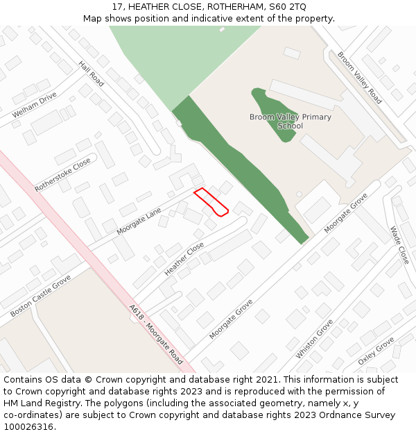 17, HEATHER CLOSE, ROTHERHAM, S60 2TQ: Location map and indicative extent of plot