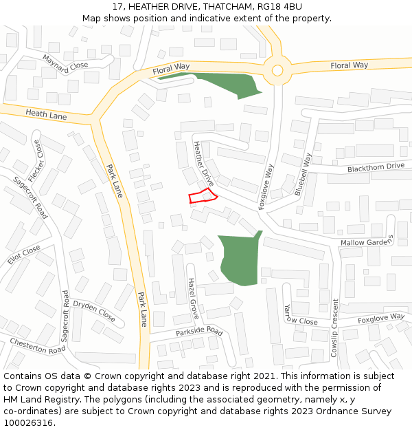 17, HEATHER DRIVE, THATCHAM, RG18 4BU: Location map and indicative extent of plot