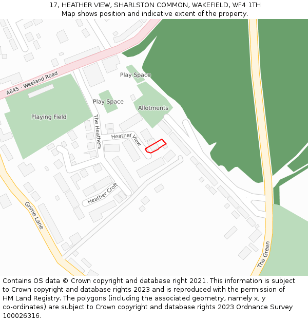 17, HEATHER VIEW, SHARLSTON COMMON, WAKEFIELD, WF4 1TH: Location map and indicative extent of plot