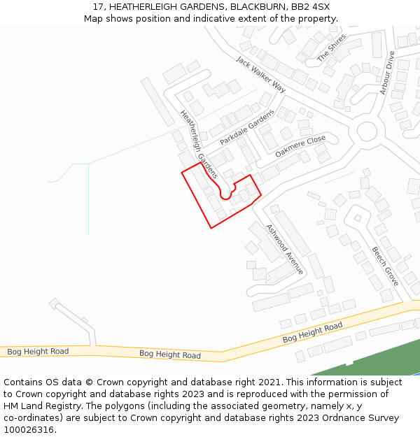 17, HEATHERLEIGH GARDENS, BLACKBURN, BB2 4SX: Location map and indicative extent of plot