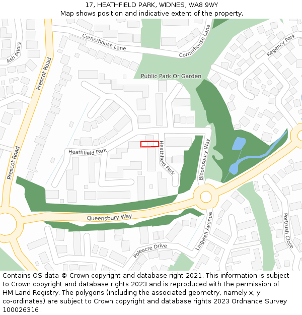 17, HEATHFIELD PARK, WIDNES, WA8 9WY: Location map and indicative extent of plot