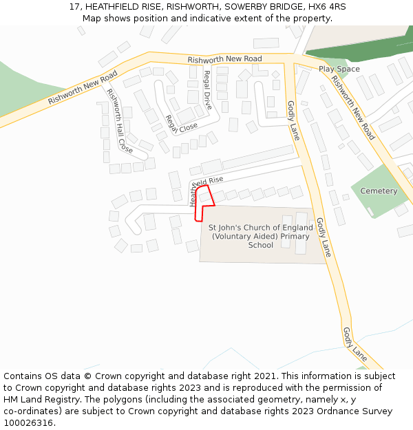 17, HEATHFIELD RISE, RISHWORTH, SOWERBY BRIDGE, HX6 4RS: Location map and indicative extent of plot