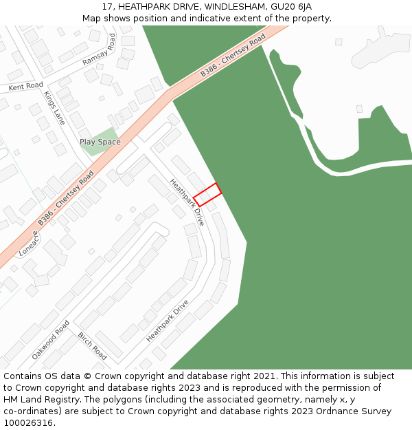 17, HEATHPARK DRIVE, WINDLESHAM, GU20 6JA: Location map and indicative extent of plot