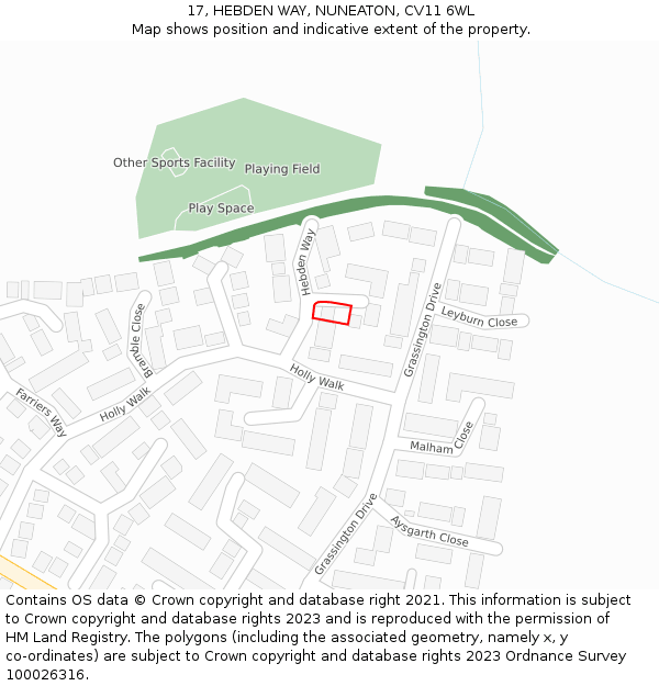 17, HEBDEN WAY, NUNEATON, CV11 6WL: Location map and indicative extent of plot