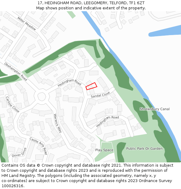 17, HEDINGHAM ROAD, LEEGOMERY, TELFORD, TF1 6ZT: Location map and indicative extent of plot