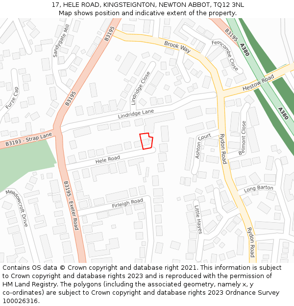 17, HELE ROAD, KINGSTEIGNTON, NEWTON ABBOT, TQ12 3NL: Location map and indicative extent of plot