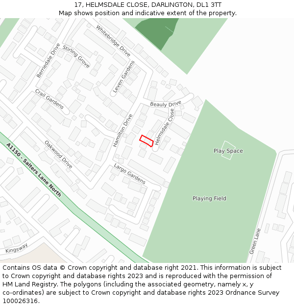 17, HELMSDALE CLOSE, DARLINGTON, DL1 3TT: Location map and indicative extent of plot