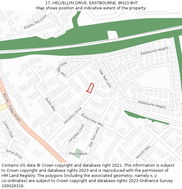 17, HELVELLYN DRIVE, EASTBOURNE, BN23 8HT: Location map and indicative extent of plot