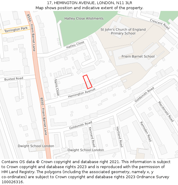 17, HEMINGTON AVENUE, LONDON, N11 3LR: Location map and indicative extent of plot
