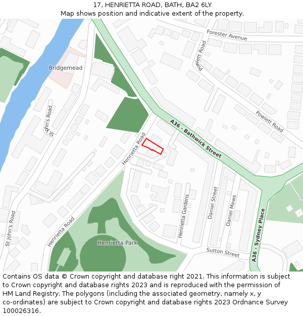 17, HENRIETTA ROAD, BATH, BA2 6LY: Location map and indicative extent of plot