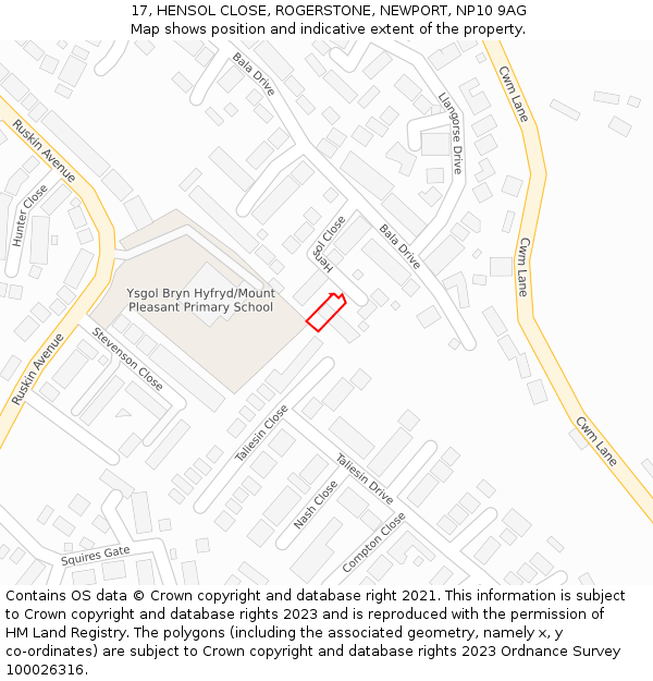 17, HENSOL CLOSE, ROGERSTONE, NEWPORT, NP10 9AG: Location map and indicative extent of plot