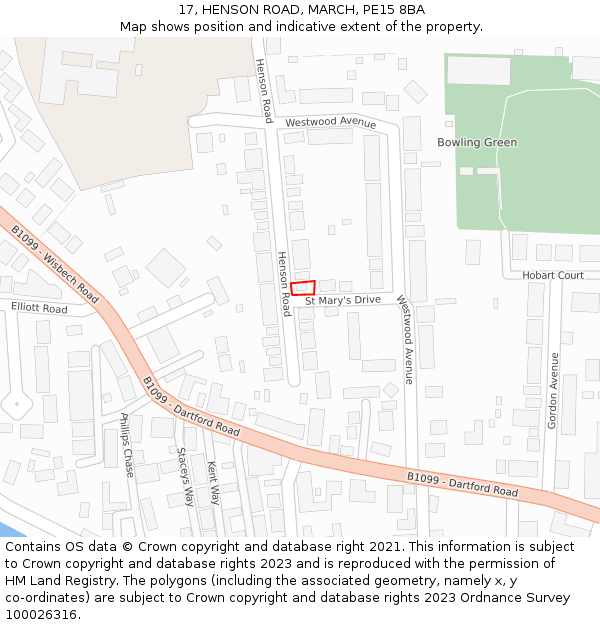 17, HENSON ROAD, MARCH, PE15 8BA: Location map and indicative extent of plot