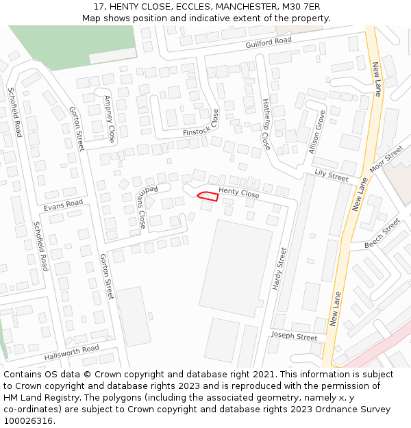 17, HENTY CLOSE, ECCLES, MANCHESTER, M30 7ER: Location map and indicative extent of plot