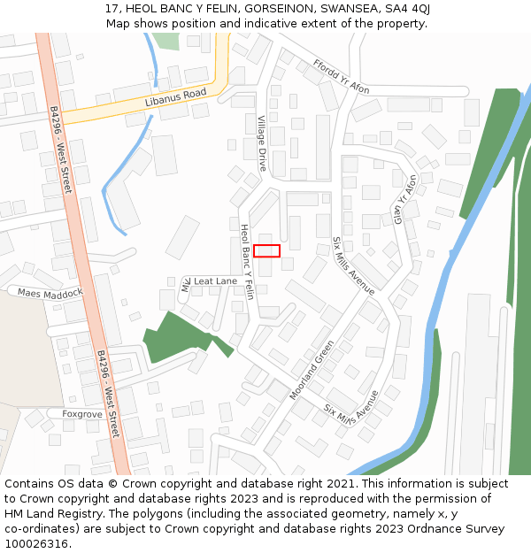 17, HEOL BANC Y FELIN, GORSEINON, SWANSEA, SA4 4QJ: Location map and indicative extent of plot