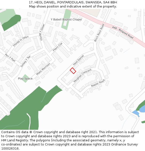 17, HEOL DANIEL, PONTARDDULAIS, SWANSEA, SA4 8BH: Location map and indicative extent of plot