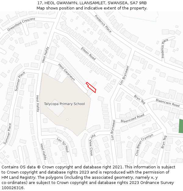 17, HEOL GWANWYN, LLANSAMLET, SWANSEA, SA7 9RB: Location map and indicative extent of plot