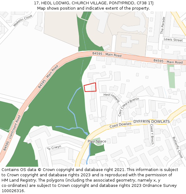 17, HEOL LODWIG, CHURCH VILLAGE, PONTYPRIDD, CF38 1TJ: Location map and indicative extent of plot