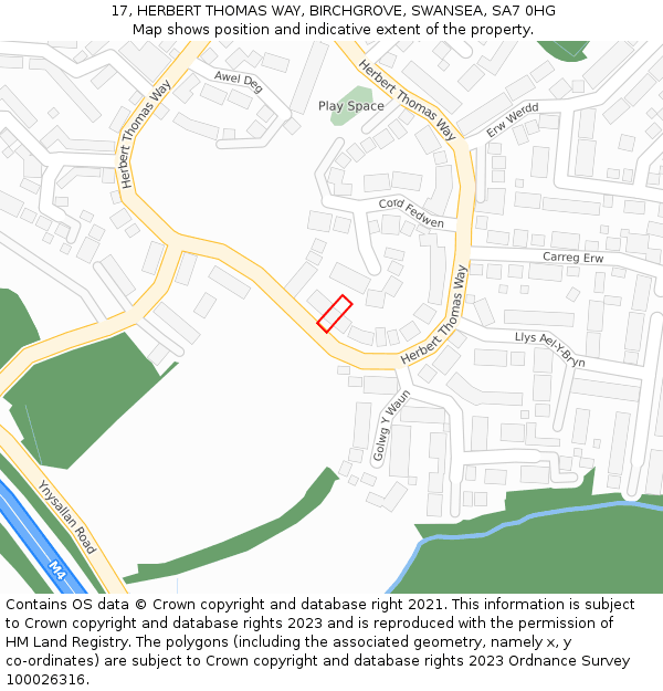 17, HERBERT THOMAS WAY, BIRCHGROVE, SWANSEA, SA7 0HG: Location map and indicative extent of plot