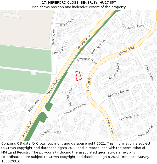 17, HEREFORD CLOSE, BEVERLEY, HU17 8PT: Location map and indicative extent of plot