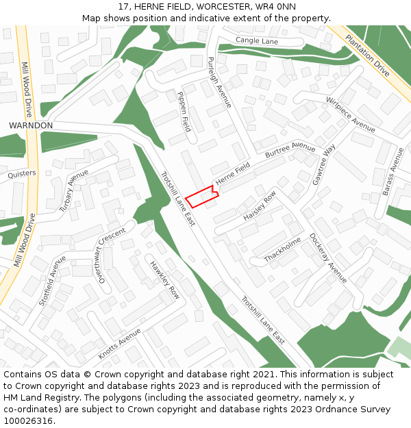 17, HERNE FIELD, WORCESTER, WR4 0NN: Location map and indicative extent of plot