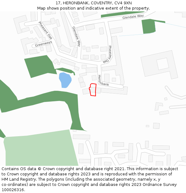 17, HERONBANK, COVENTRY, CV4 9XN: Location map and indicative extent of plot